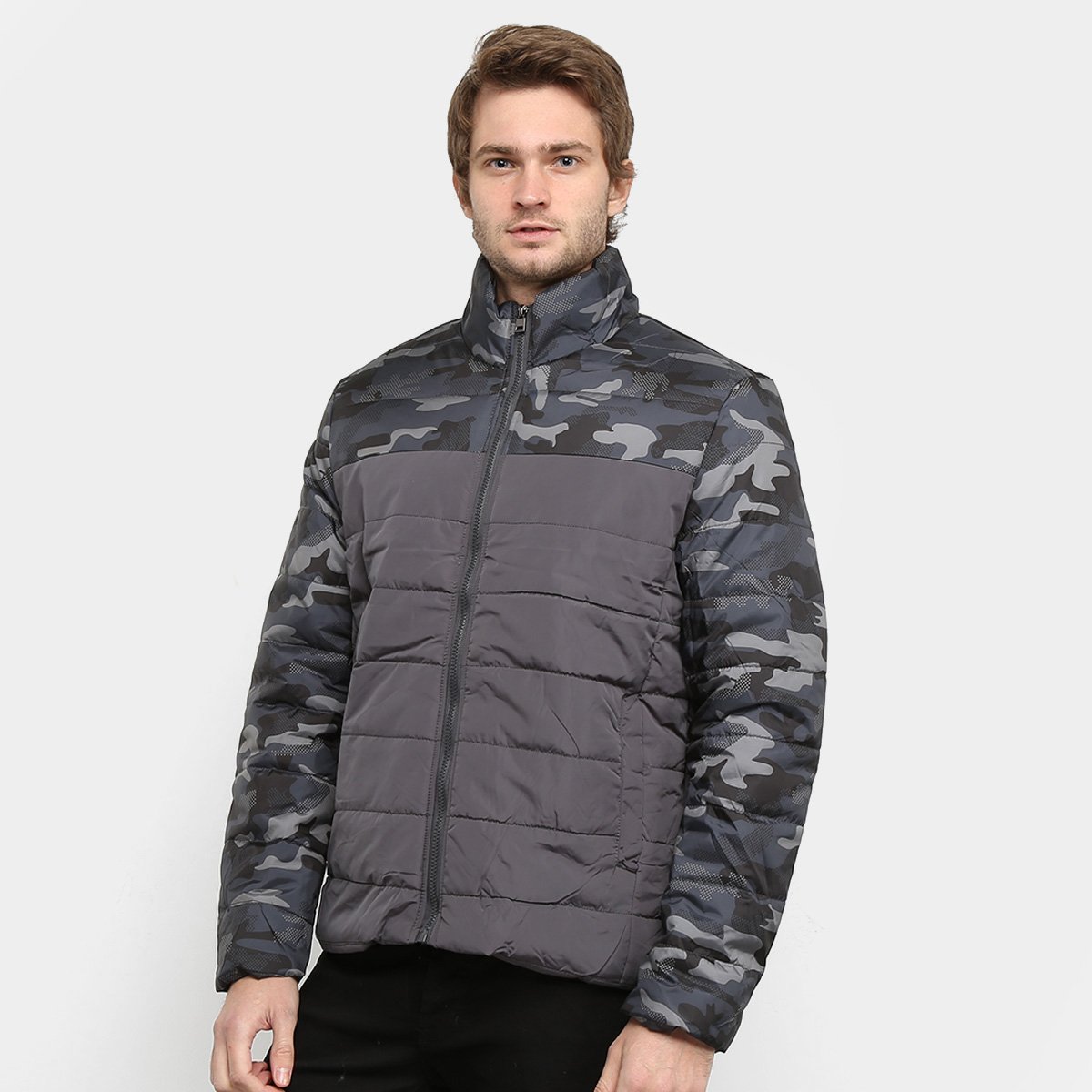 Jaqueta Puffer Victory Eagle Básica Masculina - Cinza Menor preço em Jaqueta Puffer Victory Eagle Básica Masculina - Cinza