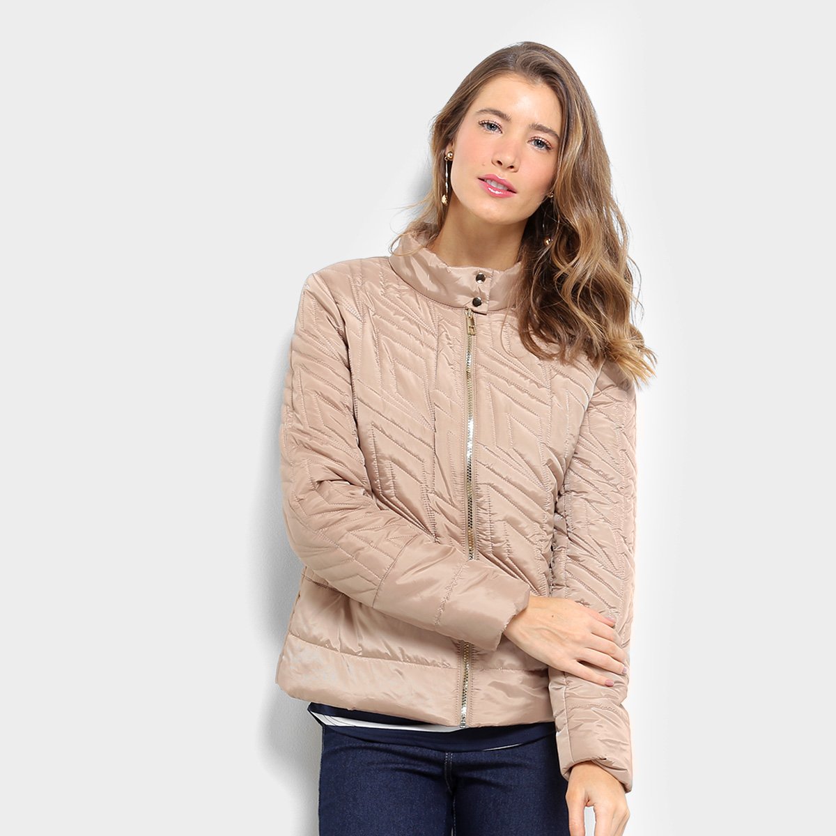 Jaqueta Queen's Nylon Matelassê Feminina - Marrom Menor preço em Jaqueta Queen's Nylon Matelassê Feminina - Marrom