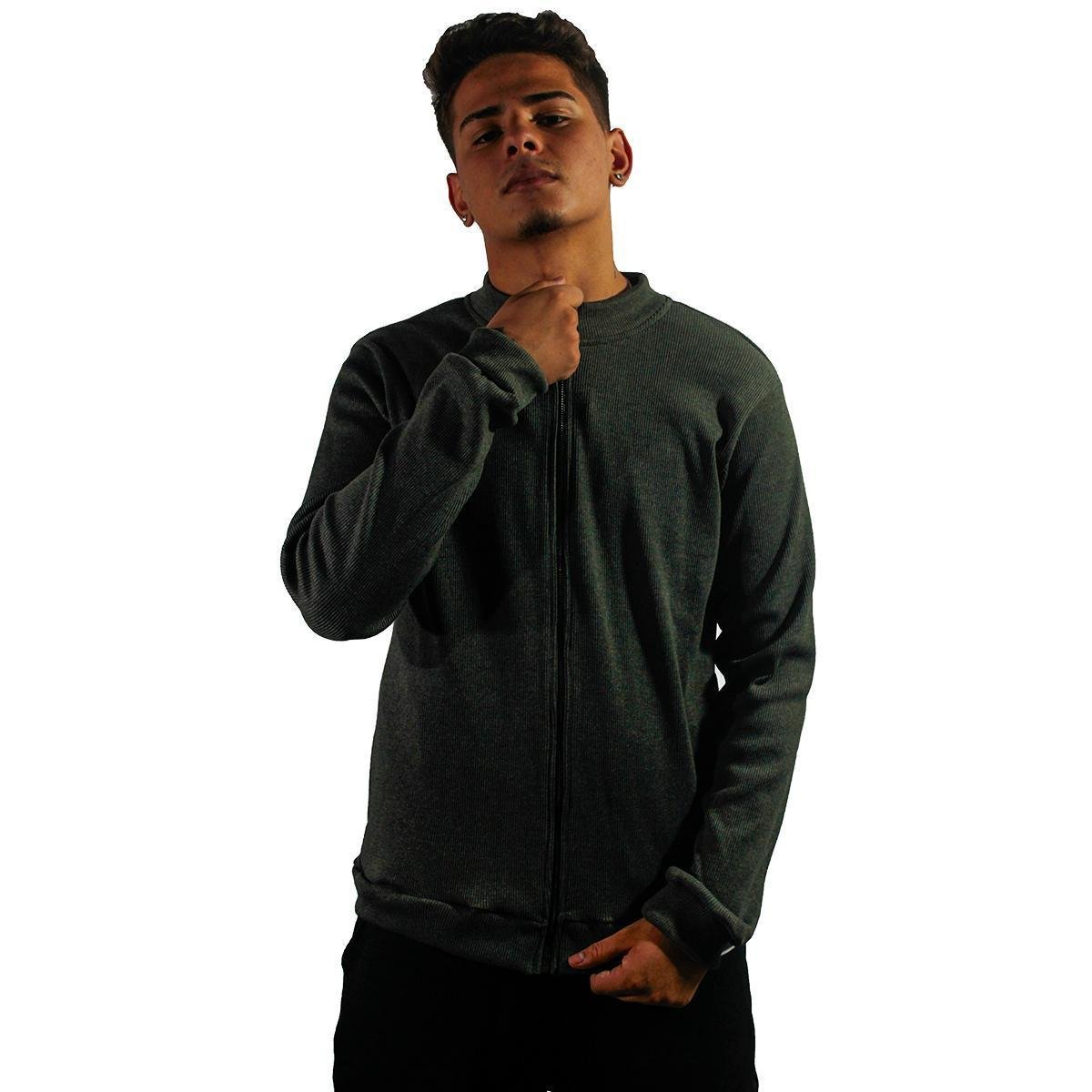 Jaqueta Ribana Canelada Masculina Zíper Casaco Inverno - Verde Menor preço em Jaqueta Ribana Canelada Masculina Zíper Casaco Inverno - Verde