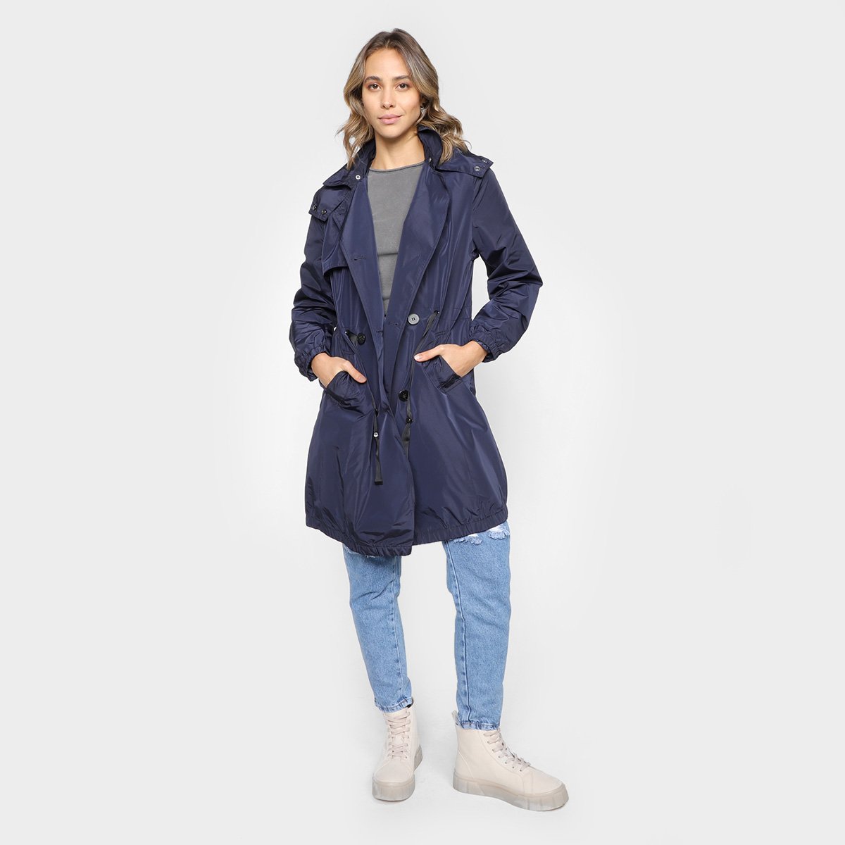 Jaqueta S&V Parka Alongada Com Capuz Feminina - Marinho Menor preço em Jaqueta S&V Parka Alongada Com Capuz Feminina - Marinho
