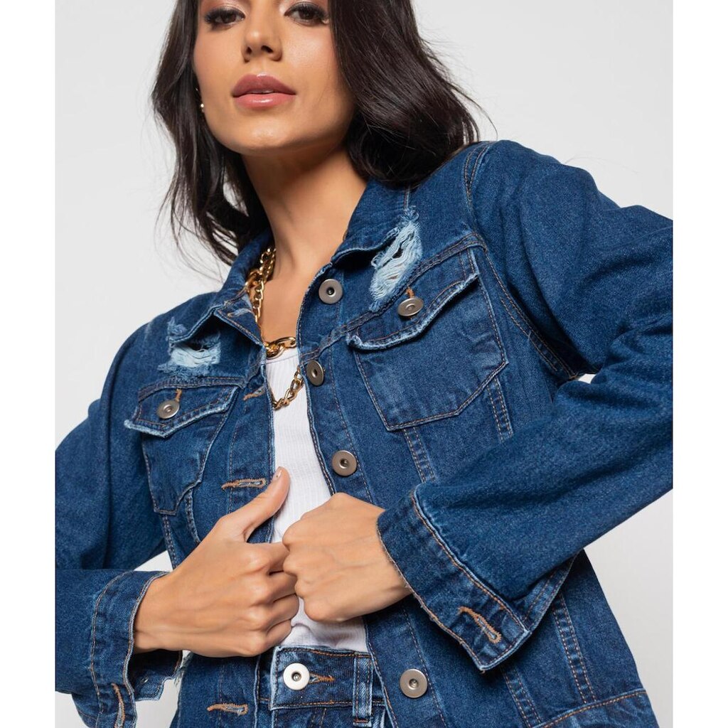 Jaqueta Salvatore Fashion Jeans Rasgos Feminina