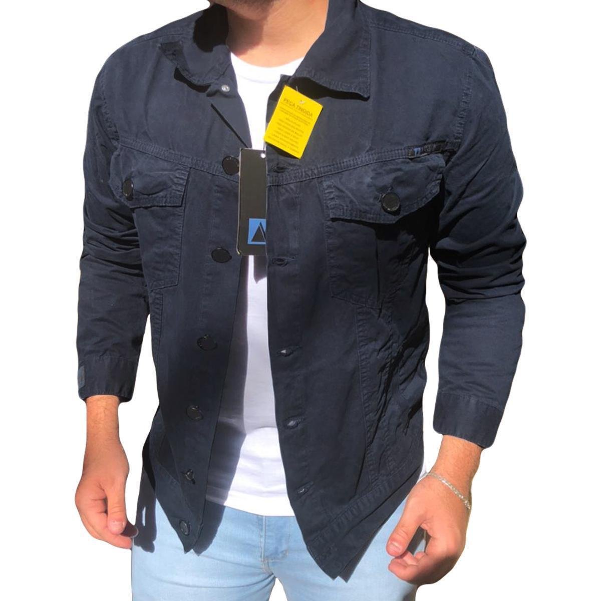 Jaqueta Sarja Azul Escuro Tinturada Masculina Slim Fit Menor preço em Jaqueta Sarja Azul Escuro Tinturada Masculina Slim Fit
