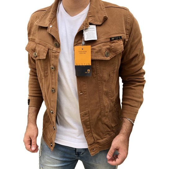 Jaqueta Sarja Caramelo Detalhes Destroyed Masculina