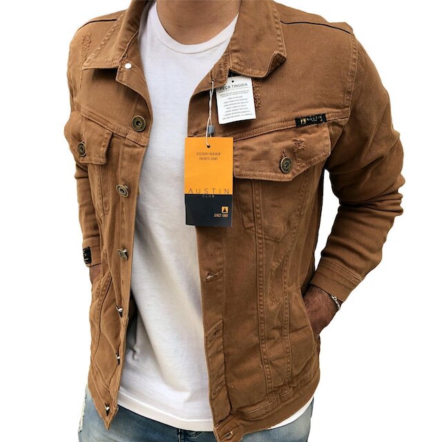 Jaqueta Sarja Caramelo Detalhes Destroyed Masculina