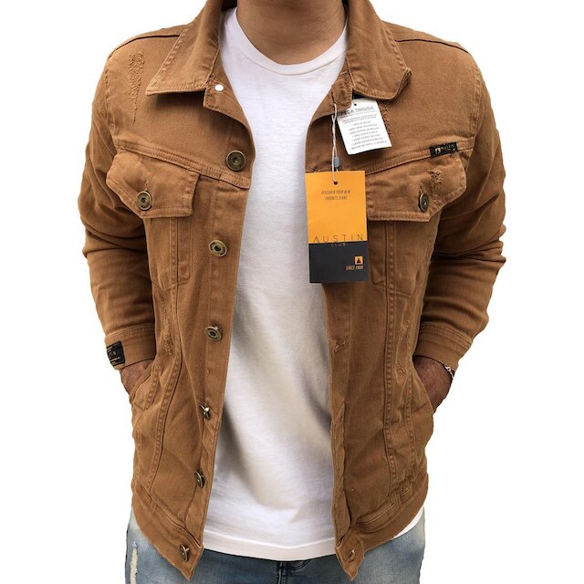 Jaqueta Sarja Caramelo Detalhes Destroyed Masculina