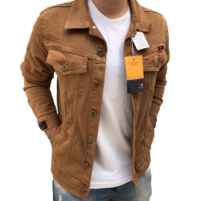 Jaqueta Sarja Caramelo Detalhes Destroyed Masculina