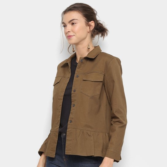 Jaqueta Sarja Lily Fashion Botões Babados Feminina - Verde