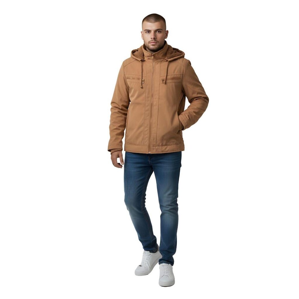 Jaqueta Sarja Peluciada Com Bolso E Capuz Masculina