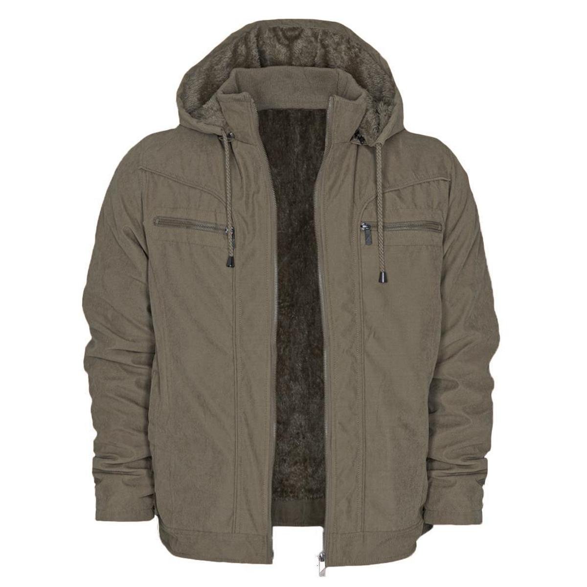 Jaqueta Sarja Peluciada Masculina Com Capuz Removível Lisa - Verde escuro Menor preço em Jaqueta Sarja Peluciada Masculina Com Capuz Removível Lisa - Verde escuro