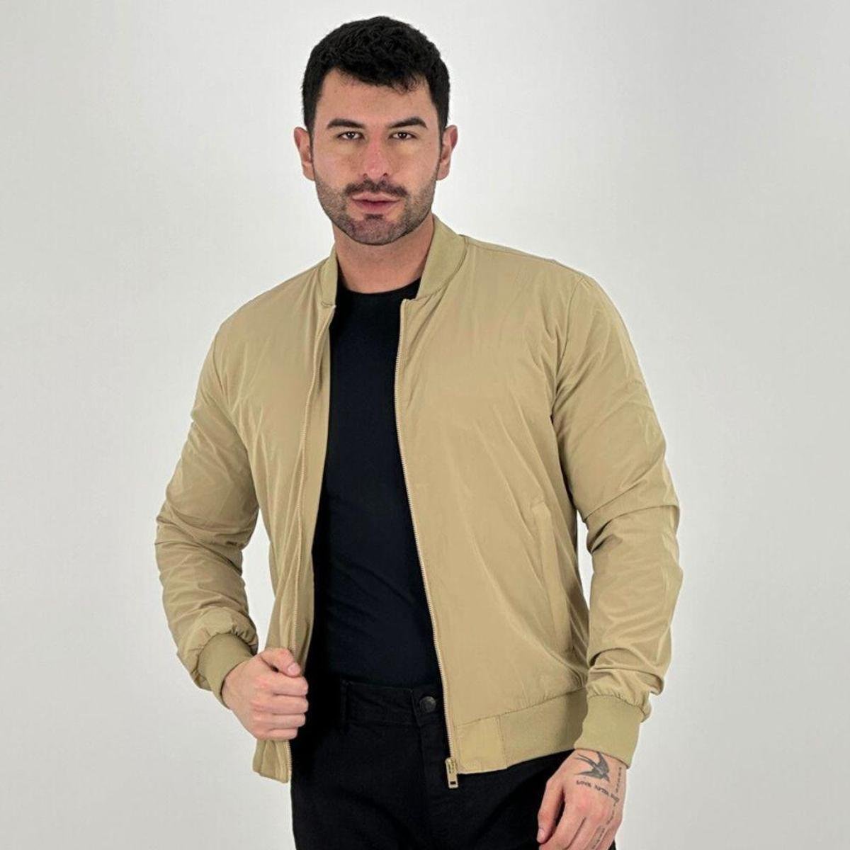 Look Masculino Jaqueta Bomber Masculina Bege Jaqueta Sea Surf