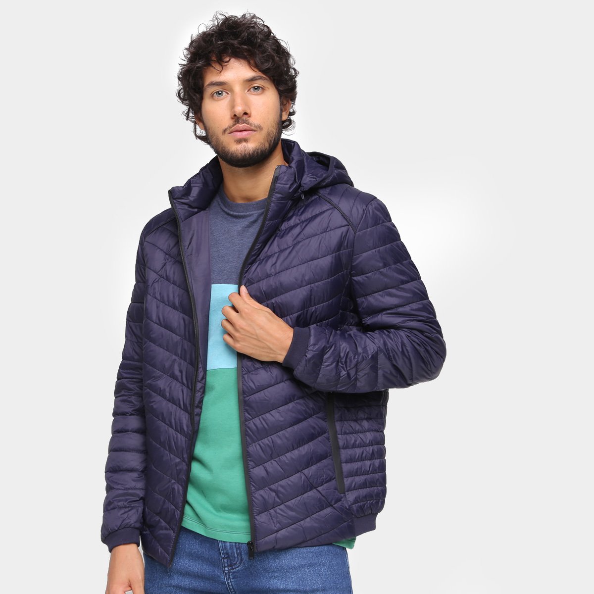 Jaqueta SeV Puffer Gola Alta Com Capuz Masculina - Marinho Menor preço em Jaqueta SeV Puffer Gola Alta Com Capuz Masculina - Marinho