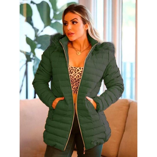 Jaqueta Sobretudo Feminino Nylon Bolso de Zíper Zattini