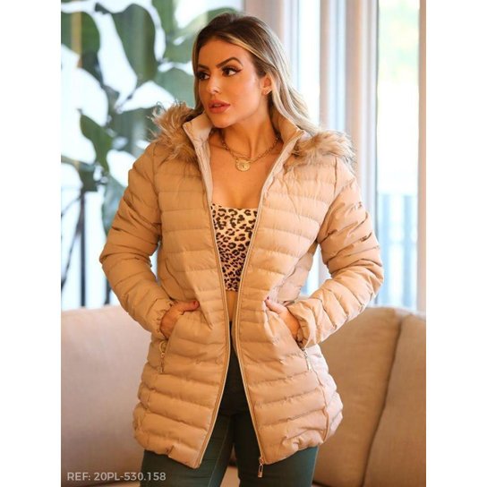 Jaqueta Sobretudo Feminino Nylon Bolso de Zíper Zattini