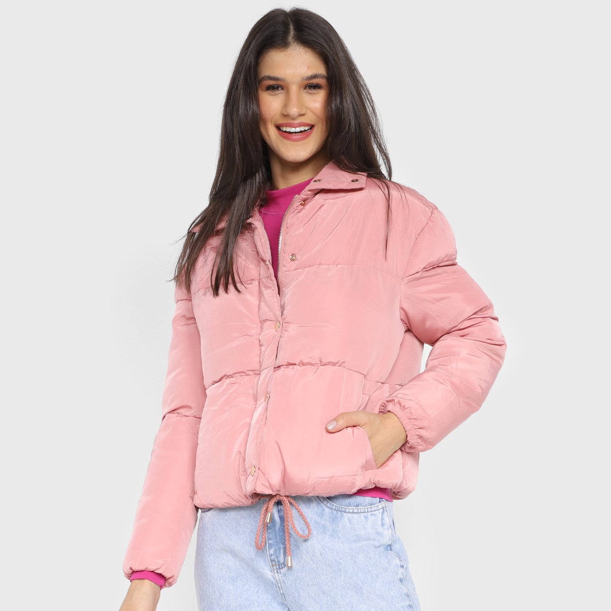 Jaqueta The Style Box Cropped Super Bomber Feminina - Rosa Menor preço em Jaqueta The Style Box Cropped Super Bomber Feminina - Rosa