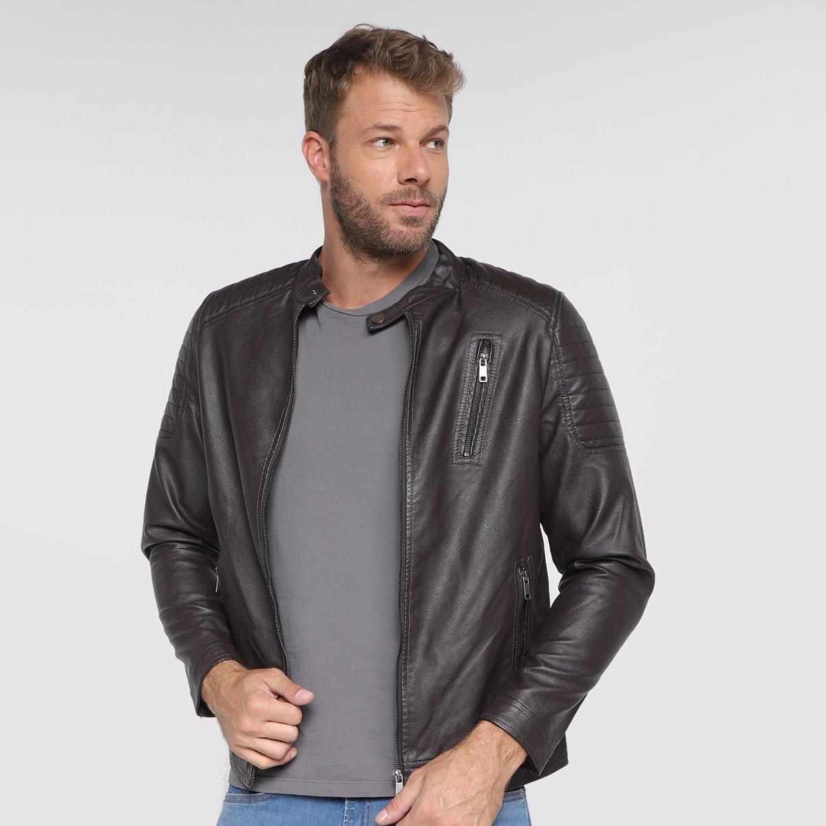 Jaqueta The Style Box PU Com Forro Peluciado Masculina - Marrom Menor preço em Jaqueta The Style Box PU Com Forro Peluciado Masculina - Marrom