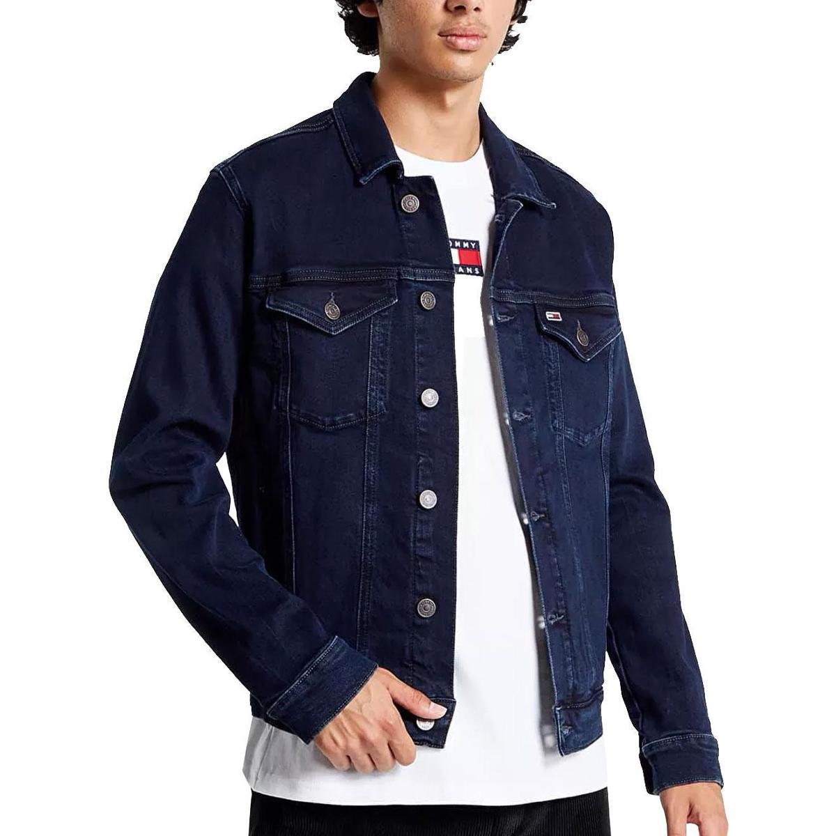 Jaqueta Tommy Jeans Masculina Regular Trucker Escura - Azul Menor preço em Jaqueta Tommy Jeans Masculina Regular Trucker Escura - Azul