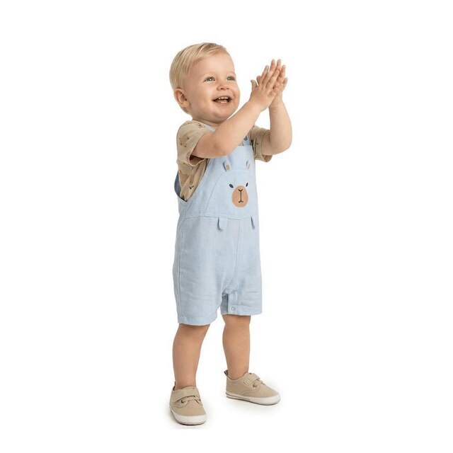 Jardineira Bebê Menino Bicho Interessante Alphabeto Azul