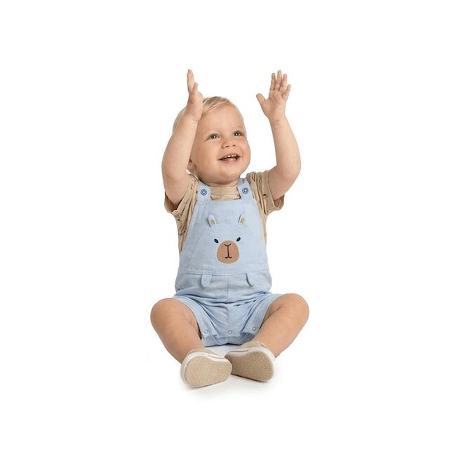 Jardineira Bebê Menino Bicho Interessante Alphabeto Azul