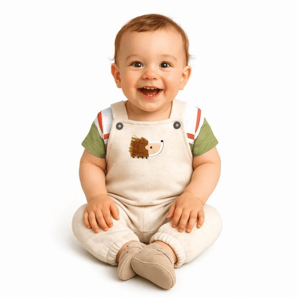Jardineira Bebê Menino Fofuxo Branco Alphabeto Cru