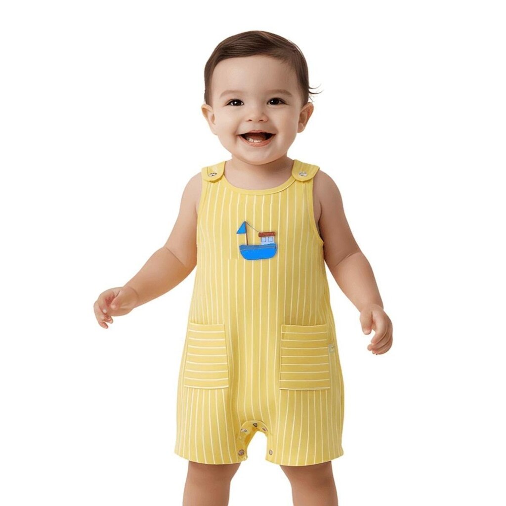 Jardineira Bebê Menino Pirata On Amarelo Alphabeto
