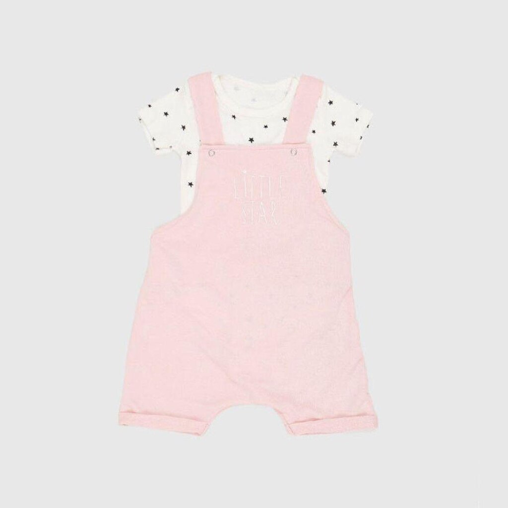 Jardineira com Body Manga Curta Little Star Rosa Baby Gut