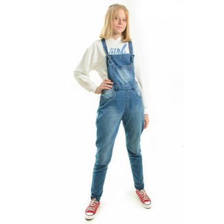 Jardineira Infantil Feminina Jeans Mom
