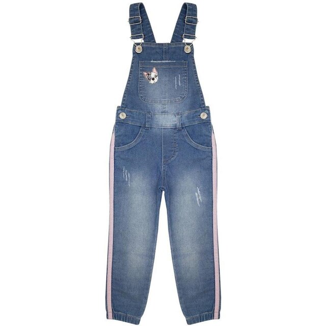 Jardineira Infantil Look Jeans Longa Jeans - UNICA - 04