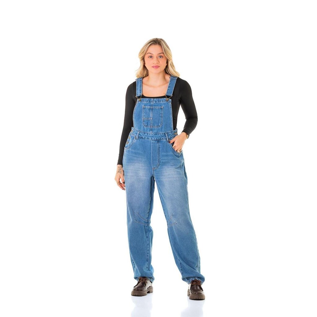 Jardineira Jeans Feminina Arauto Wide Balloon
