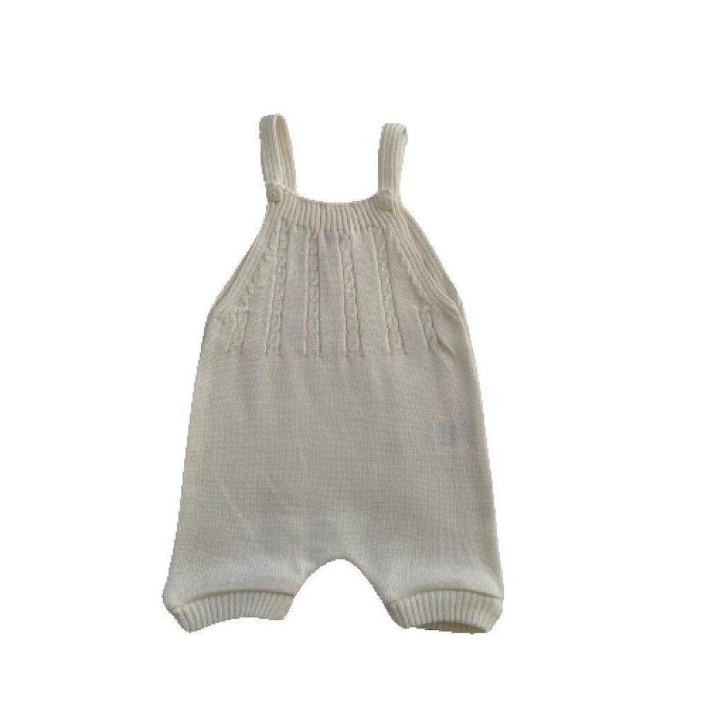 Jardineira Romper de Tricô Trançado Tricô Kids Pérola
