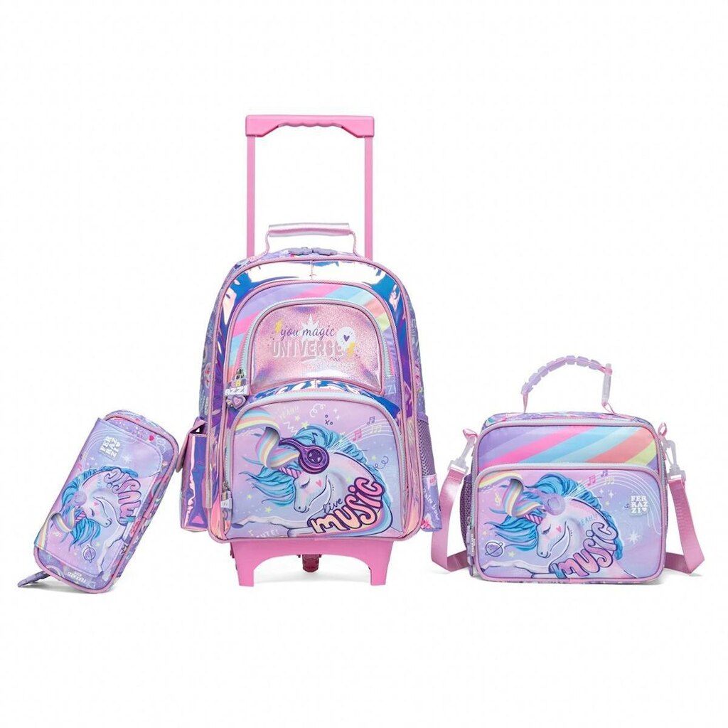 Ki Mochila Rodinhas Estojo Lancheira Infantil Menina Espaçosa