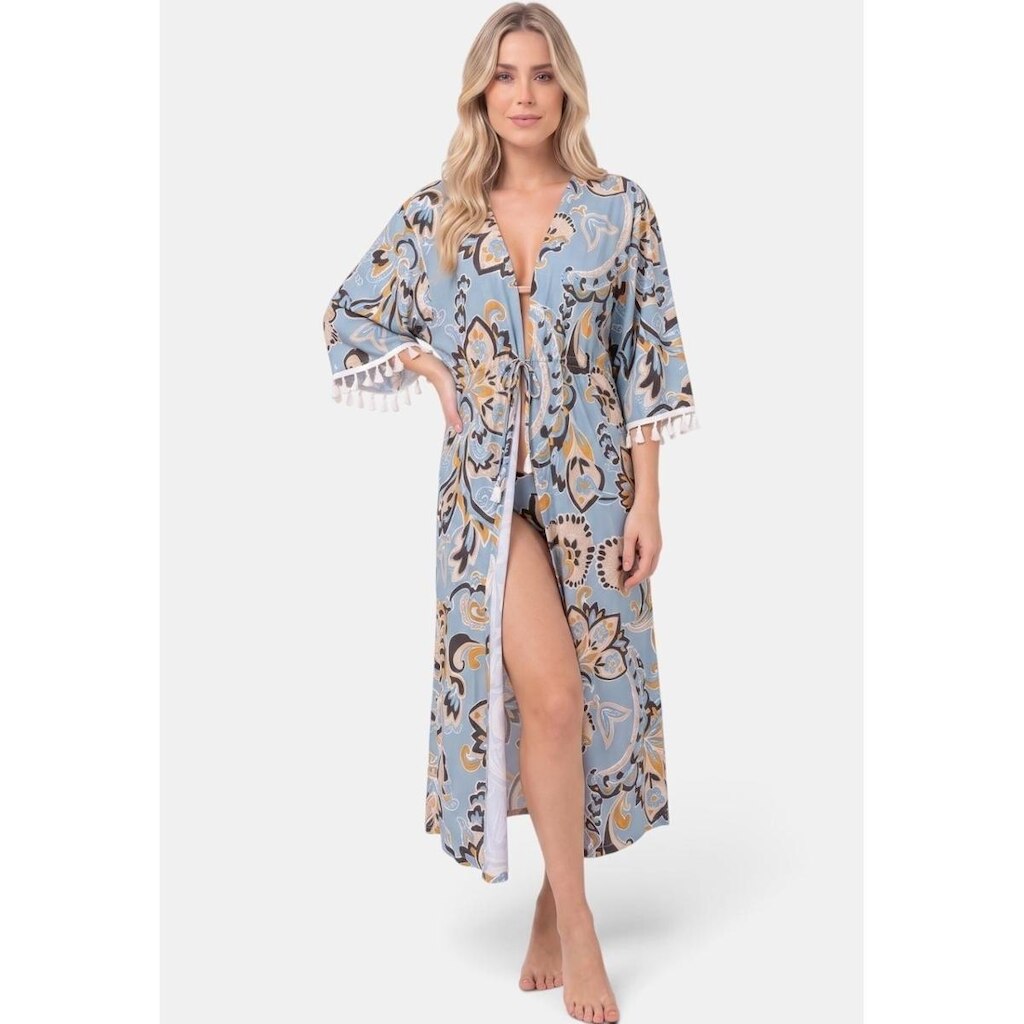 Kimono Areia Branca Solaris Arabesque Azul