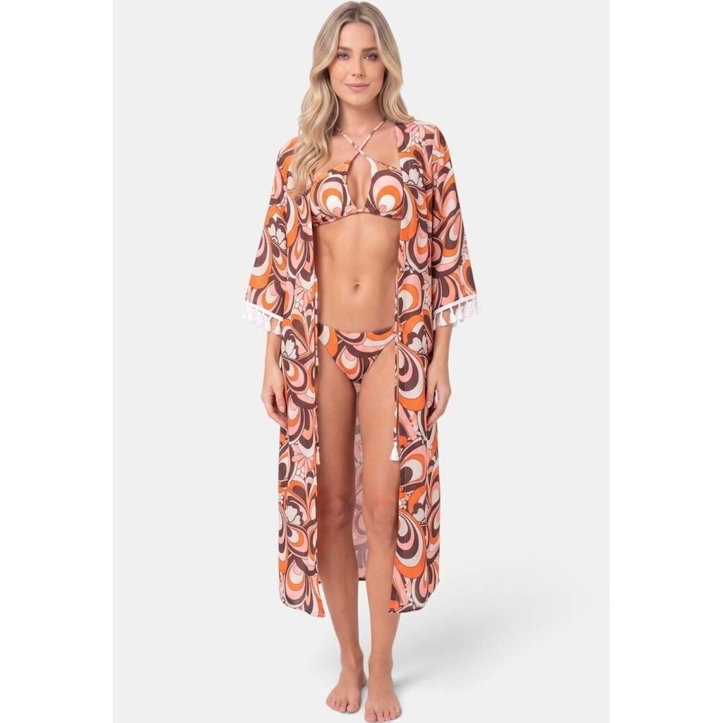 Kimono Areia Branca Solaris Retrô Marrom