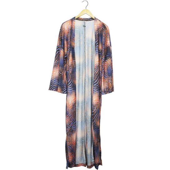 Kimono Labellamafia Malha Beachwear Azul Estampado Feminino
