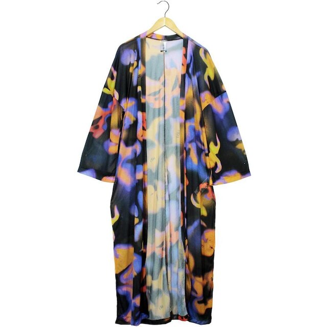 Kimono Labellamafia Malha Beachwear Azul Estampado Feminino
