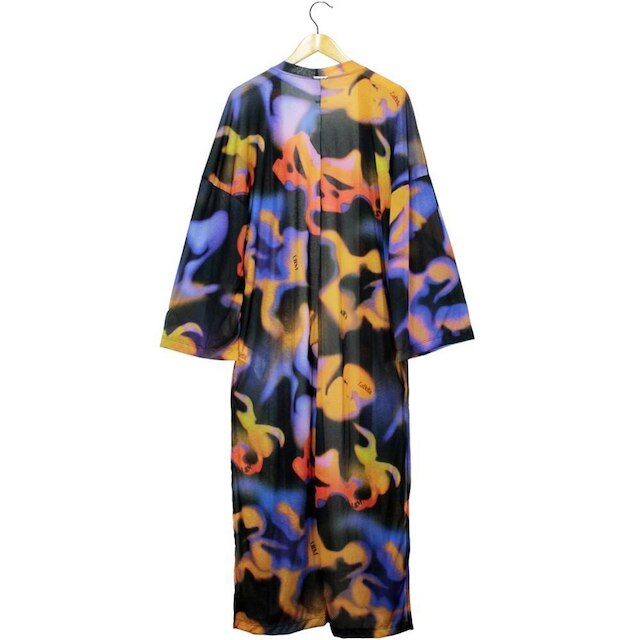 Kimono Labellamafia Malha Beachwear Azul Estampado Feminino