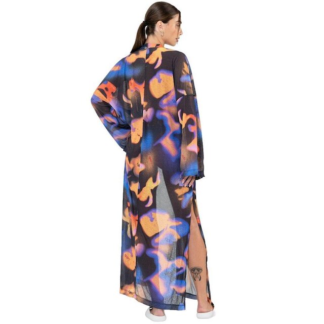 Kimono Labellamafia Malha Beachwear Azul Estampado Feminino