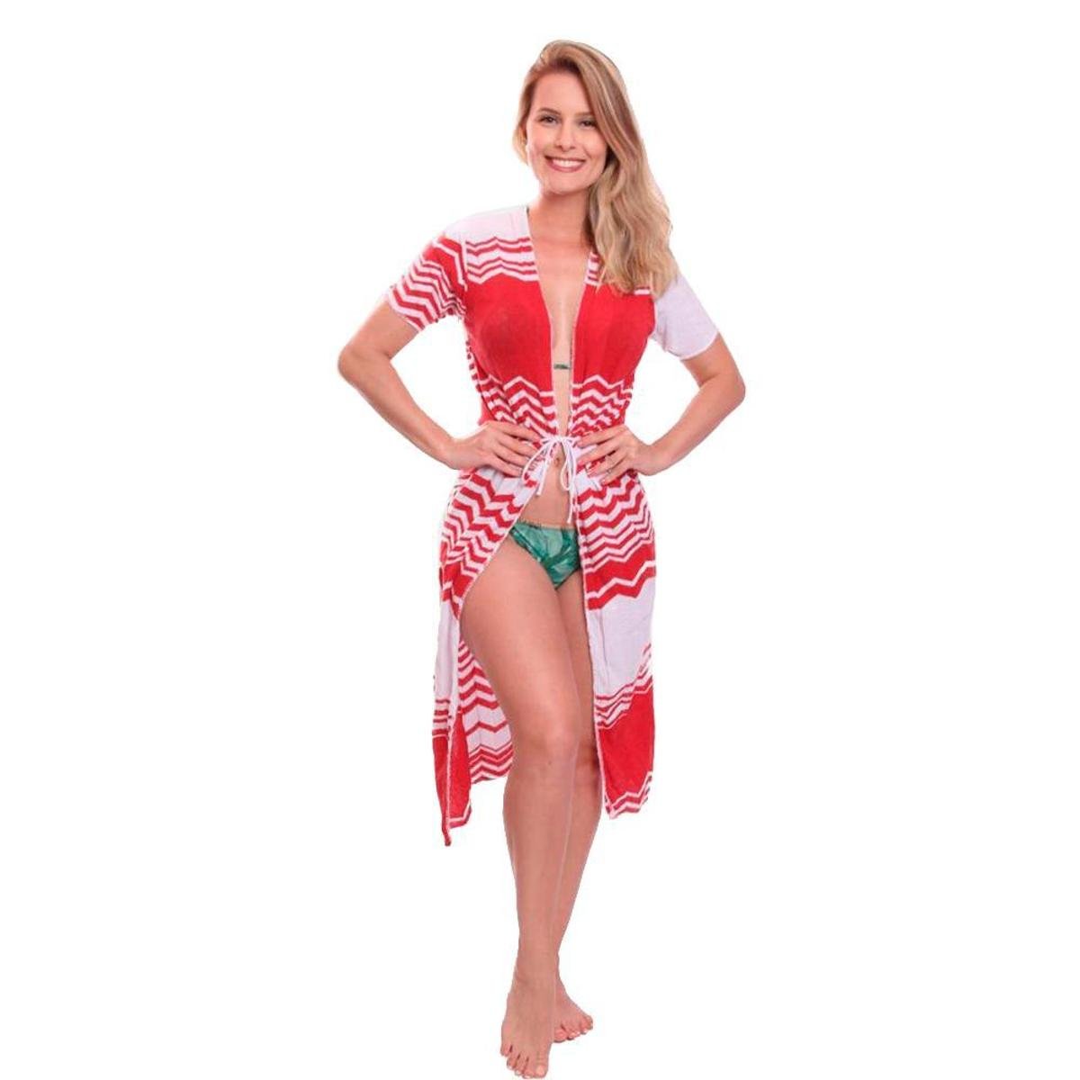 Kimono Manga Longa Feminino Saída de Praia Com Amarração Estampado Listrado Menor preço em Kimono Manga Longa Feminino Saída de Praia Com Amarração Estampado Listrado