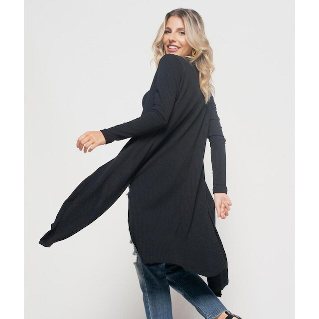 Kimono Salvatore Fashion Alongado Manga Longa Canelado Feminino