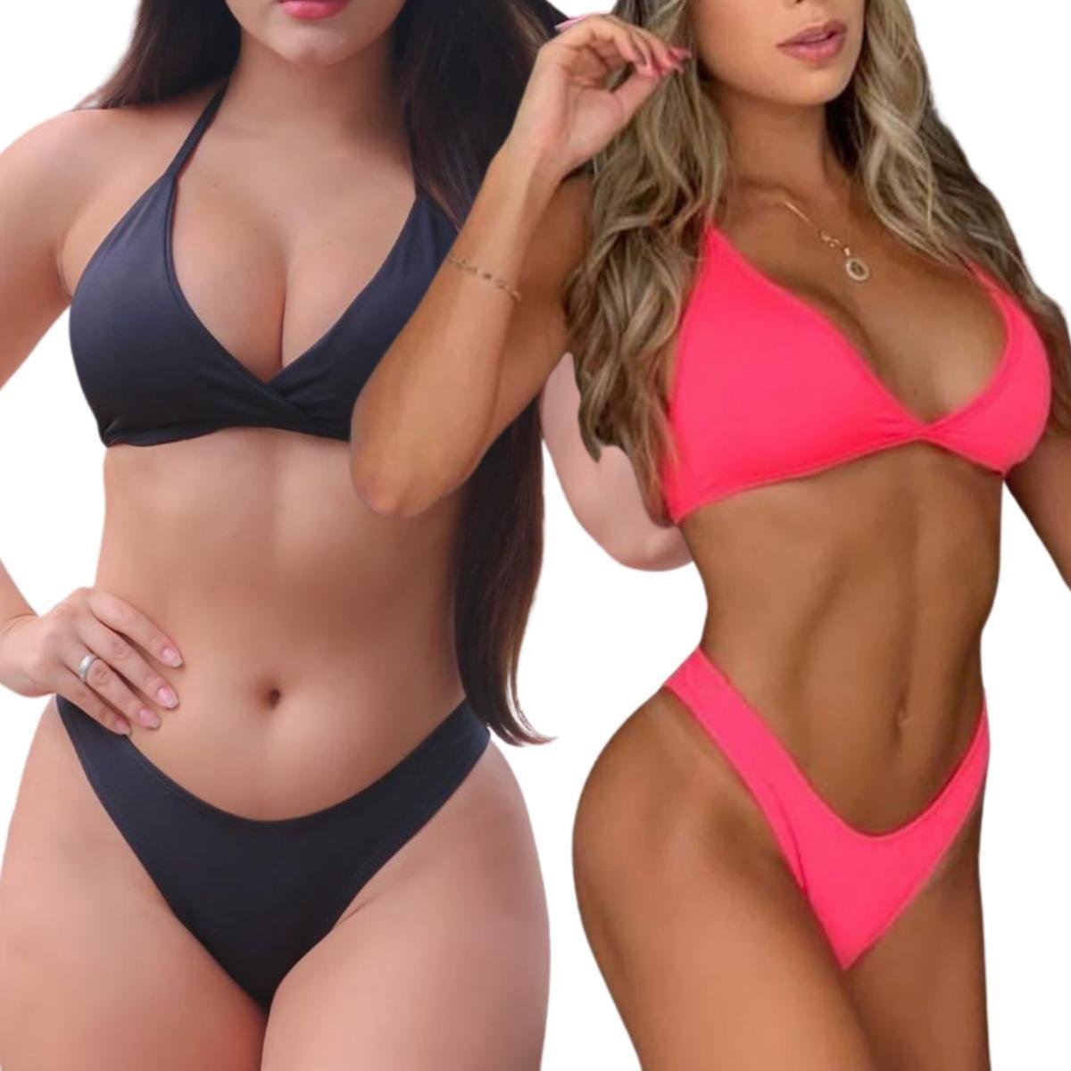 Kit 02 Biquinis Asa Delta Fio Dental Com Bojo Varias Cores - Preto+Rosa Menor preço em Kit 02 Biquinis Asa Delta Fio Dental Com Bojo Varias Cores - Preto+Rosa