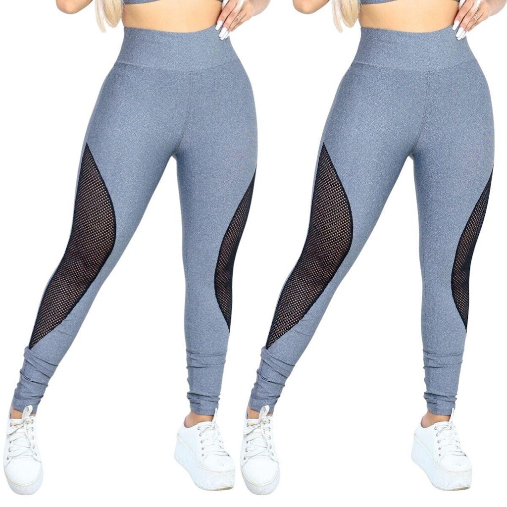 Kit 02 Calça Arrastão Legging Detalhe Rede Academia Fitness Suplex