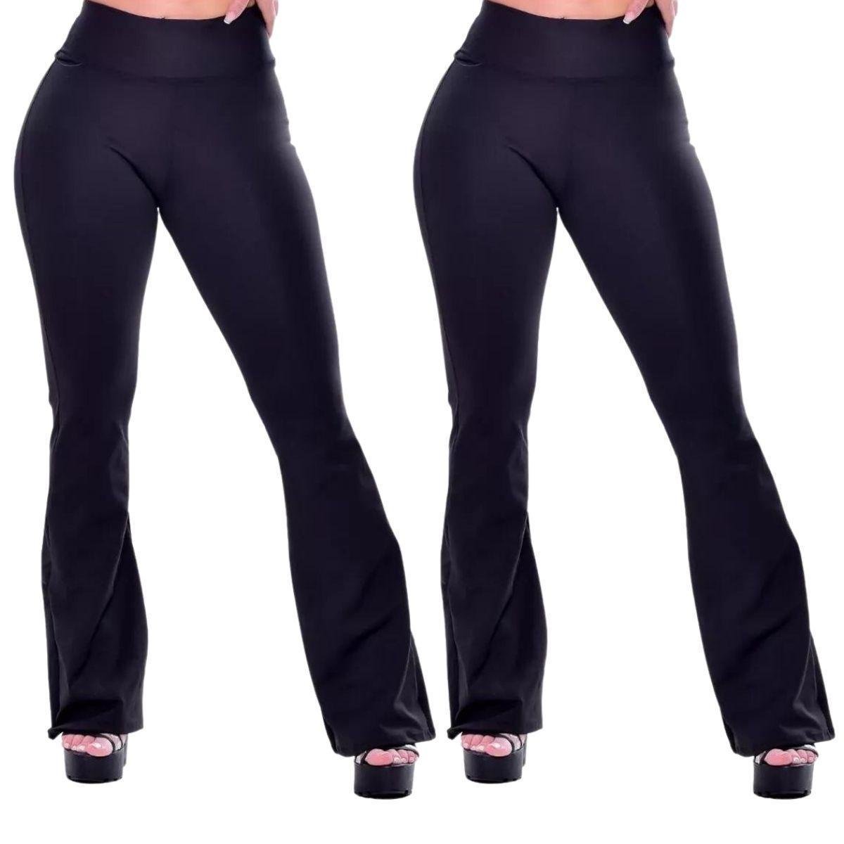 Kit 02 Calças Flare Marenna Modas Bailarina Suplex Cintura Alta Feminina - Preto Menor preço em Kit 02 Calças Flare Marenna Modas Bailarina Suplex Cintura Alta Feminina - Preto