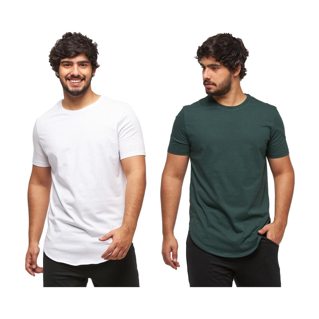 KIT 02 CAMISETAS PLUS SIZE LONGLINE MANGA CURTA MASCULINA-BRANCO-CINZAGRAFITE-G6