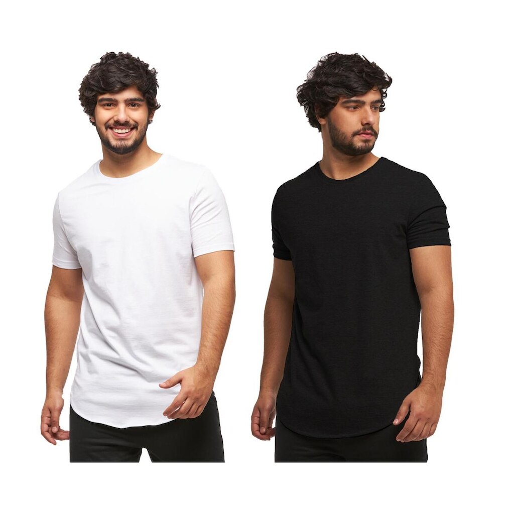KIT 02 CAMISETAS PLUS SIZE LONGLINE MANGA CURTA MASCULINA-BRANCO-CINZAGRAFITE-G6