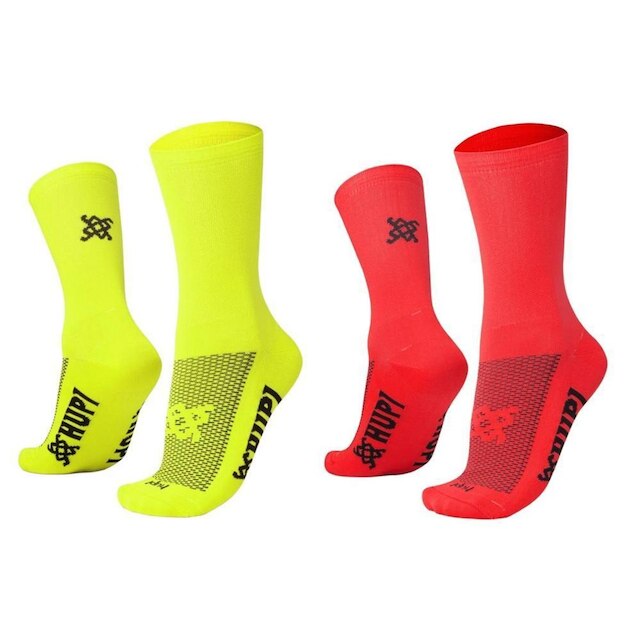 Kit 02 Pares Meia HUPI Corrida Bike Lisa Cano Médio, Tam 36-42