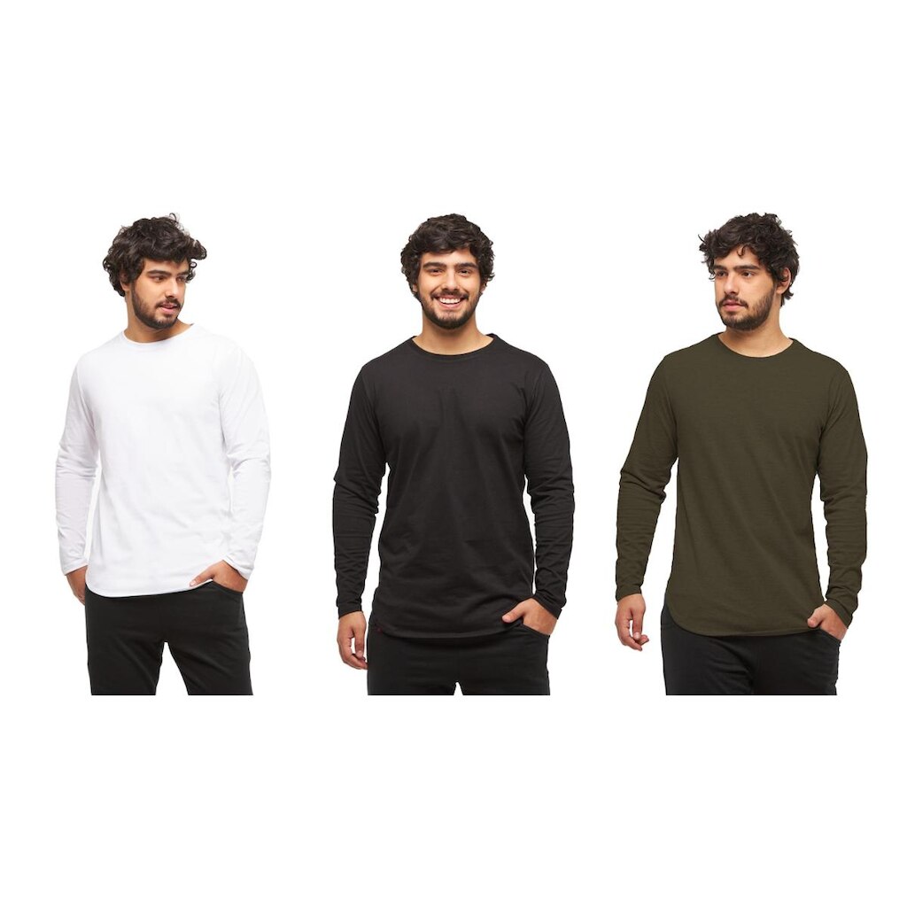 Kit 03 Camisetas Longline Manga Comprida Oversized