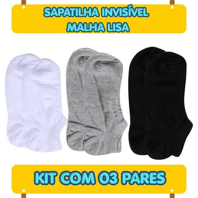 Kit 03 Pares de Meias Sapatilha Invisíveis