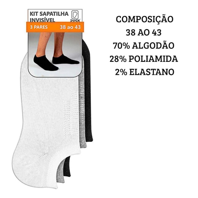 Kit 03 Pares de Meias Sapatilha Invisíveis