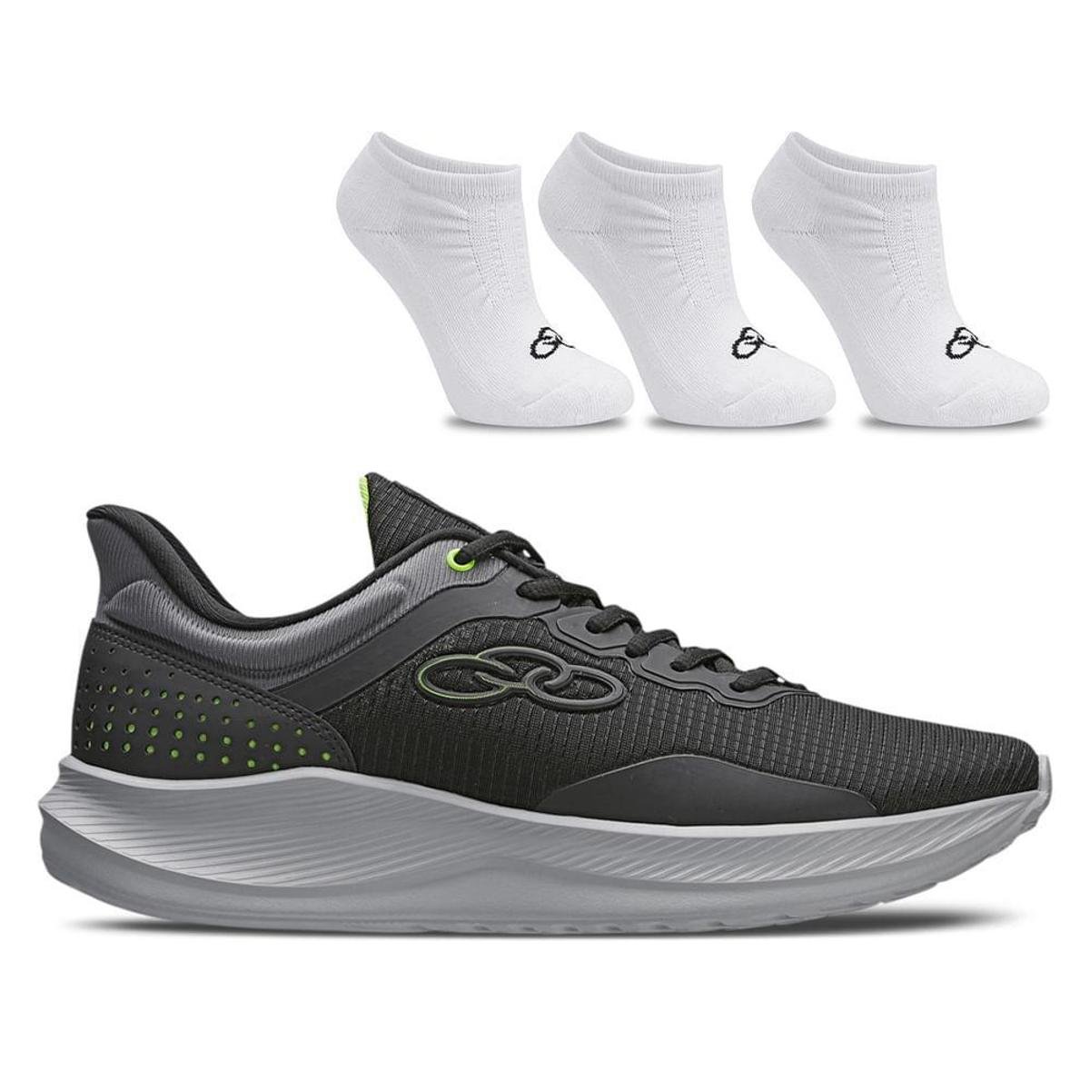 Kit 1 Tênis Masculino Zex Olympikus e Meia Cano Invisível - pacote com 3 Pares - Preto Menor preço em Kit 1 Tênis Masculino Zex Olympikus e Meia Cano Invisível - pacote com 3 Pares - Preto