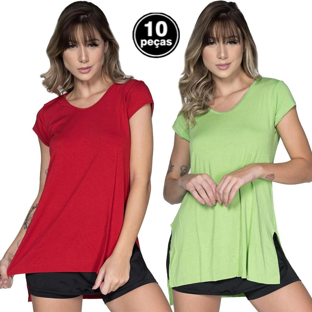 Kit 10 Blusa Mullet Treino Sobre Legging Longa Lisa Tapa Bumbum
