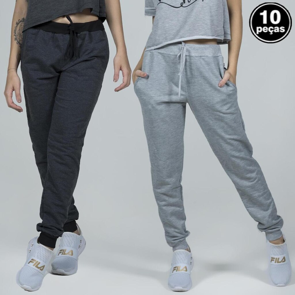 Kit 10 Calça Unissex Jogger Moletom Estilo Casual Sport Adulto Luxo Skinny Fit
